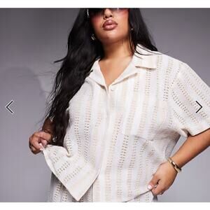 Asos Curve womens size 24 South Beach Curve crochet shirt beige and cream tile